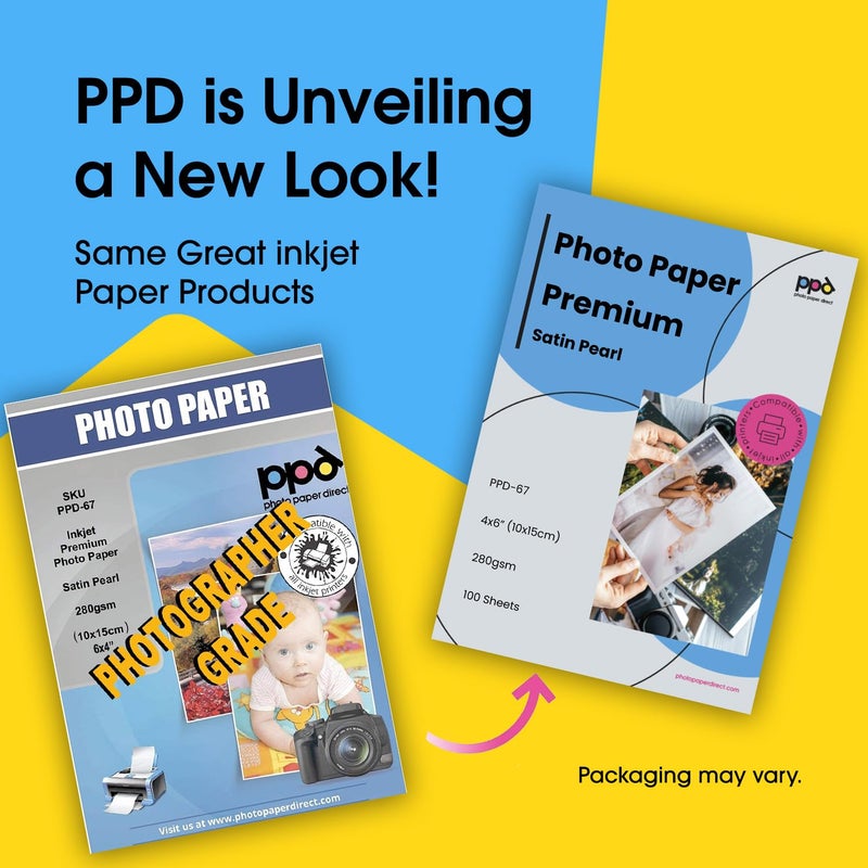 PPD Satin Photo Paper for Inkjet Printer, Premium Semi-Gloss Luster Finish 4 x 6 Size Sheets for Printable Photos, Thick 255 gsm 68 lbs 10.5 mil, White, Water Resistant & Instant Dry Prints (100 Pack) - Image 2